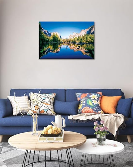 SKASNFAI Yosemite National Park Canvas Wall Art Forest Artwork Blue Lake Picture Prints Framed Home Decor for Bedroom Living Room (16x24 inch)