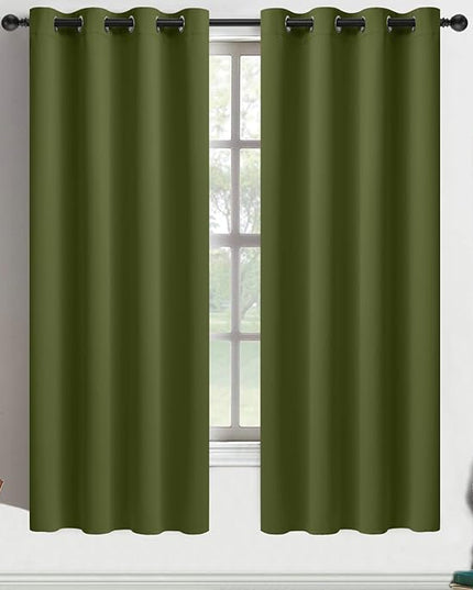 Yakamok Olive Green Blackout Curtains 63 Inches Length with Grommet Green Room Darkening Thermal Insulated Curtain Set of 2 Drapes for Bedroom Living Room, 52W x 63L,2 Panels