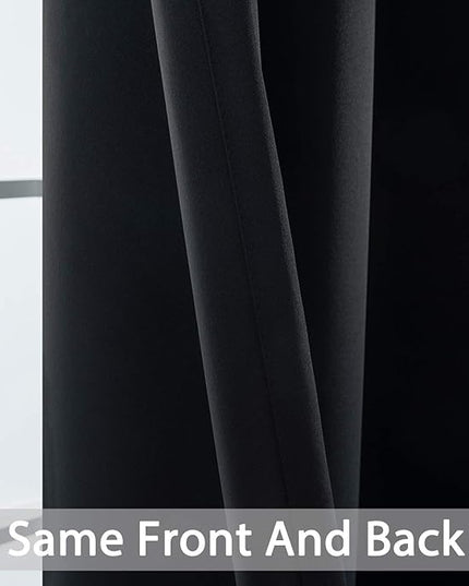 Yakamok Thermal Insulated Blackout Curtains Solid Grommet Window Drapery Bedroom/Living Room, Black,W52 x L96, 2 Panels