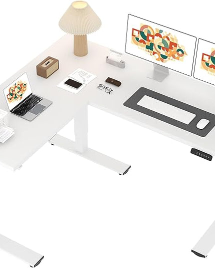 SANODESK L Shaped Standing Desk Adjustable Height, Electric Corner Standing Desk, 63 x 55 inch Sit Stand Computer Table with Splice Board, White