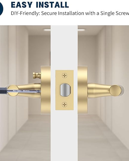 1 Pack Gold Privacy Door Handle - Keyless Entry, Heavy Duty Zinc Alloy Lever for Bedroom/Bathroom