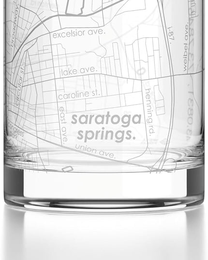 Well Told Engraved Saratoga Springs New York Map Rocks Glass, Old Fashioned Glassware (11 oz, Clear) Etched Bourbon Tumbler, Gifts For Whiskey Lovers