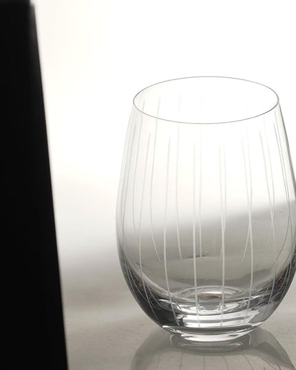 Etched Stemless Wine Glasses for Red or White Wine (Set of 2), 18-Ounces, Large Wine Glasses for Cabernet, Pinot Noir, Burgundy, Bordeaux (Lines+Dots)