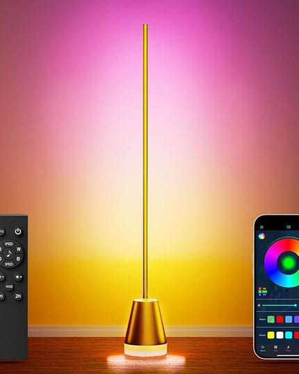 Keepsmile Smart RGB LED Corner Floor Lamp,172 LEDs Bright Standing Lamps for Living Room with APP and Remote,Modern Floor Lamp with Music Sync and 16 Million Colors, Ambient Lighting for Bedroom Gold