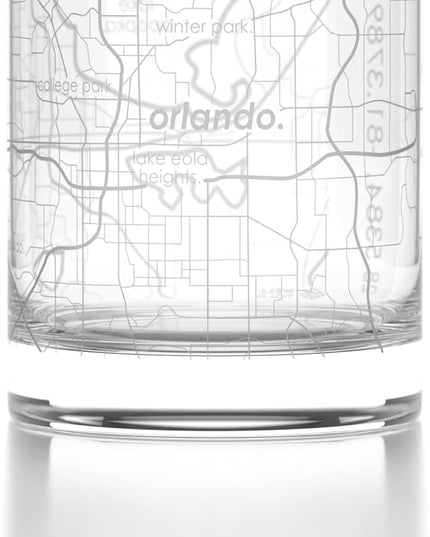 Well Told Engraved Orlando Florida Map Rocks Glass, Old Fashioned Whiskey Glass (11 oz, Clear) Etched Whiskey Glass, Gifts For Whiskey Lovers