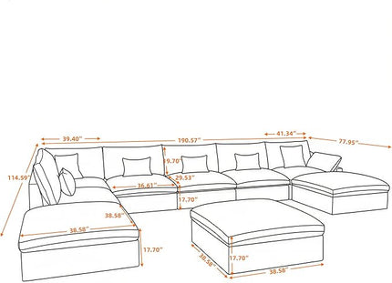 WJShome Cloud Couch for LivingRoom,190" U Shaped Modular Sectional Sofa with Ottoman,Down Filled 9 Seater Convertible Sleeper Sofa Bed Oversized Furniture Sets,Black
