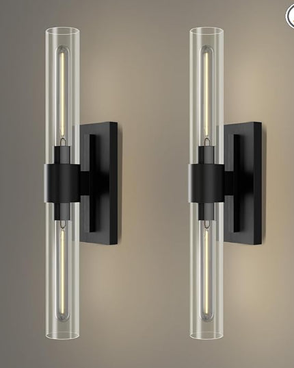 YUYI Black Wall Sconces, 22.8'' Wall Light Set of Two for Bathroom Vanity, Modern Wall Lighting Fixtures with Glass Shade, Indoor Wall Sconces for Bathroom, Bedroom, Living Room, Hallway, Fireplace
