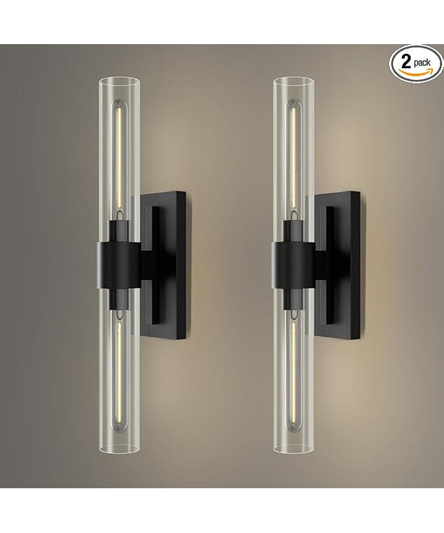 YUYI Black Wall Sconces, 22.8'' Wall Light Set of Two for Bathroom Vanity, Modern Wall Lighting Fixtures with Glass Shade, Indoor Wall Sconces for Bathroom, Bedroom, Living Room, Hallway, Fireplace