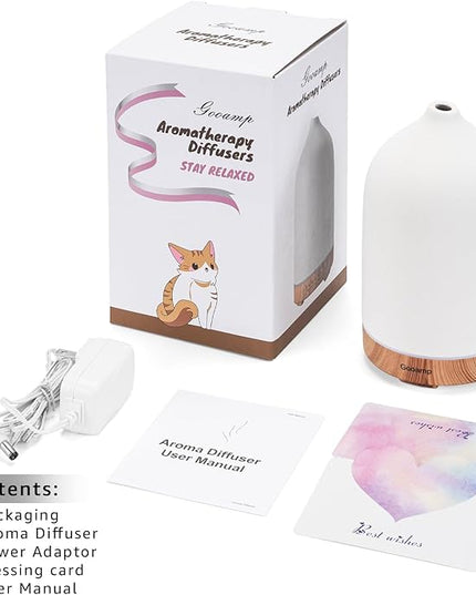 200ML Ceramic Essential Oil Diffuser - Ultrasonic Aromatherapy & Humidifier with 7-Color LED Lights, Auto Shut-Off, Wood Grain Base, 1H/3H/6H Timer | Scent for Home, Office, Yoga