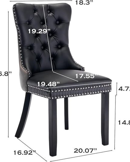 SoarFlash Leather Dining Chairs Set of 4, Tall Back Side Chair, Modern Upholstered Side Chair with Button Back Ring, Solid Wood Legs (Black&Grey)