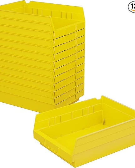 Akro-Mils 30150 Plastic Shelf Bins, Heavy Duty Storage Bins for Garage, Closet, and Drawer Organization, 12-Inch x 8-Inch x 4-Inch, Yellow, 12-Pack
