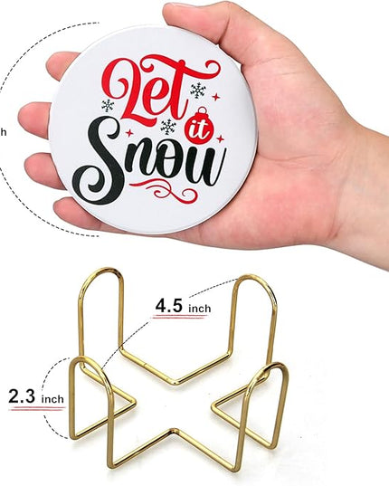 6 Pcs Ceramic Christmas Coasters with Holder Best Absorbent Drink Coasters Set Cute Xmas Holiday Coaster Set Coffee Table Decor Funny Christmas Decoration Housewarming Gift Festive Cup Coasters