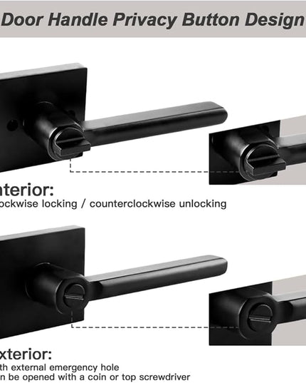 KAMOTA Privacy Door Levers, 2 Pack Matte Black Door Handles, Interior Keyless Door Lock, Left and Right Hand Reversible Doorknob, for Bed and Bathroom