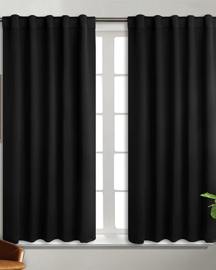 BGment Black Blackout Curtain Blinds - 42 x 54 Inch Thermal Insulated Rod Pocket and Back Tab Blackout Curtains for Kitchen/Home Decor/Bedroom, 2 Window Curtain Panels