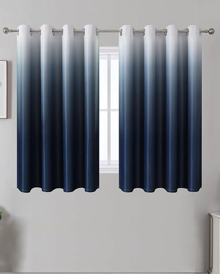 Estelar Textiler Navy Blue and White Ombre Blackout Curtains 54 Inch Length for Kitchen,Full Room Darkening Thermal Insulated Energy Efficient Grommet Curtains & Drapes for Bedroom,52x54 Inch,2 Panels