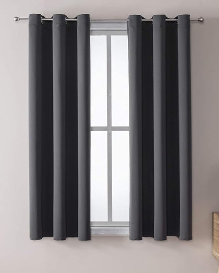 ChrisDowa Small Window Curtains 50 inches Long for Bedroom - Grommet Short Thermal Insulated Room Darkening Curtains for Kitchen (2 Panels, Dark Grey, 29 x 50 Inch)