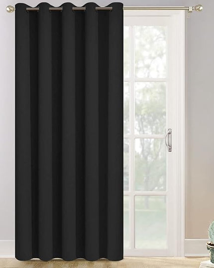Yakamok Wide Thermal Blackout Patio Door Curtain Panel, Sliding Door Insulated Grommet Curtains, Extra Wide Curtains for Sliding Glass Door, Black, W70 x L84, 1 Panel