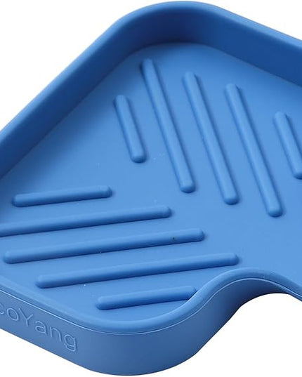 Silicone Bathroom Soap Dishes with Drain Spout-Bathroom and Kitchen Sink Organizer,Sponge Holder,Dish Soap Tray,Perfect for Dispenser,Scrubber,Bottle,Cup on Counter Lichen Blue 4.9"×3.2"