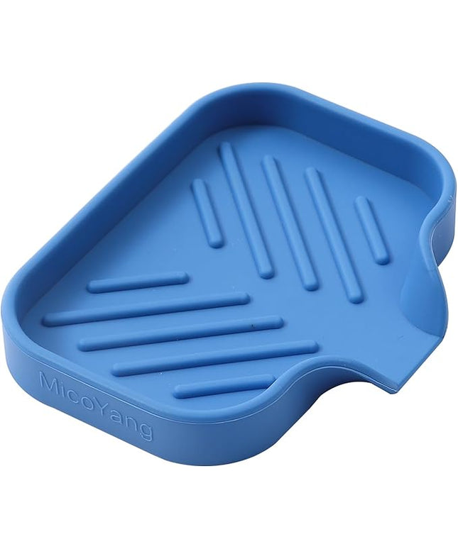 Silicone Bathroom Soap Dishes with Drain Spout-Bathroom and Kitchen Sink Organizer,Sponge Holder,Dish Soap Tray,Perfect for Dispenser,Scrubber,Bottle,Cup on Counter Lichen Blue 4.9"×3.2"