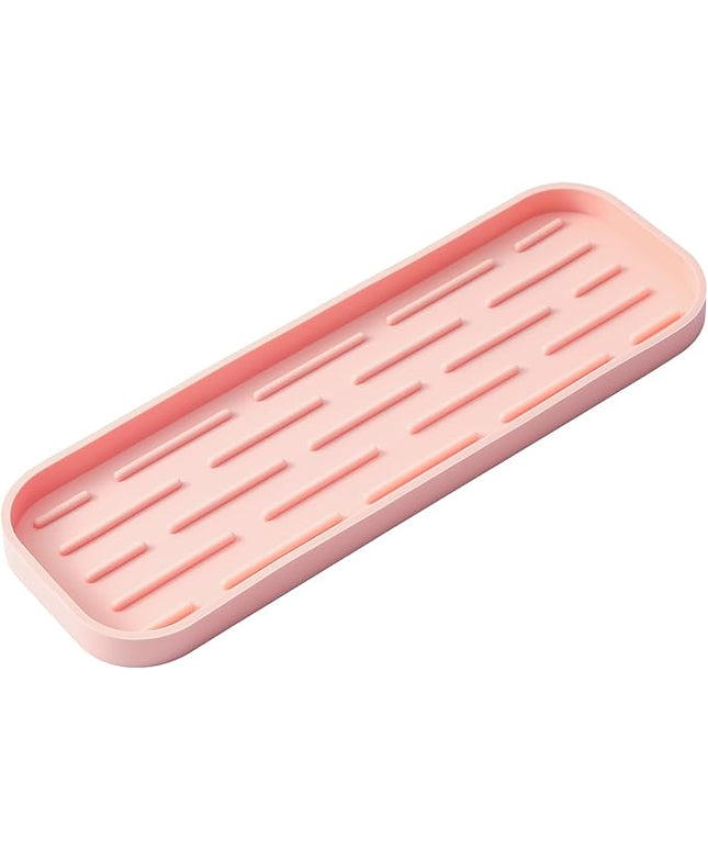 Silicone Kitchen Sink Organizer Tray for Multiple Usage,Easy Clean,Eco-Friendly Sponges Holder for Kitchen Bathroom Counter or Sink,Dish Soap Dispenser,Scrubber,Bottle,Cup Pink 12" x 4”