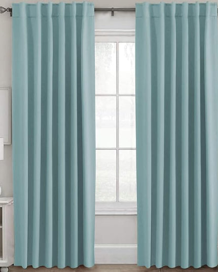 H.VERSAILTEX Blackout Curtains Thermal Insulated Window Treatment Panels Room Darkening Blackout Drapes for Living Room Back Tab/Rod Pocket Bedroom Draperies (2 Panels, Mineral Blue, 52 x 96 Inch)