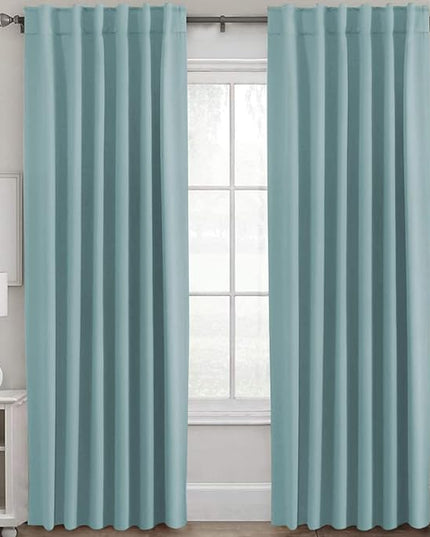 H.VERSAILTEX Blackout Curtains Thermal Insulated Window Treatment Panels Room Darkening Blackout Drapes for Living Room Back Tab/Rod Pocket Bedroom Draperies (2 Panels, Mineral Blue, 52 x 84 Inch)