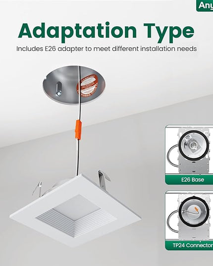 4 Inch Led Recessed Lights Square,Led Downlight Square White,with Baffle Anti-Glare,5CCT 2700K-5000K Dimmable,9W 800LM,ETL & ES(12 Pack)