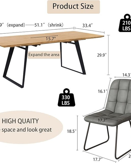 ZckyCine Modern Dining Table and Chair Set for 4 – Rectangular Expandable Wooden Table, Space-Saving Multifunctional Design for Small Spaces