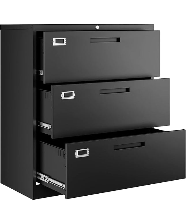 Letaya Lateral 3 Drawer File Cabinets with Lock, Metal Filing Storage Vertical Cabinets,Home Office Furniture for Organization Hanging Letter/Legal/F4/A4(Black)