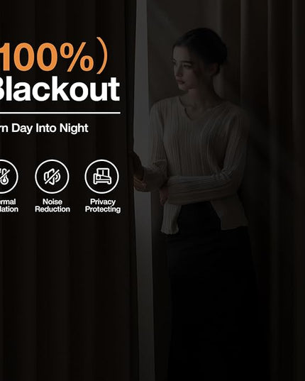 100% Blackout Curtains for Bedroom 90 inch Length 2 Panels Set, Farmhouse Linen-Look Textured Full Light Blocking Room Darkening Thermal Insulated Drapes for Living Room (W52xL90, Taupe)