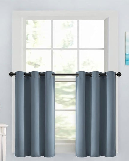 Yakamok Soild Small Window Curtains, Grommet Thermal Insulated Privacy Curtains and Drapes Room Darkening Shades Decent Decor for Kitchen Camper Closet(2 Panels,Stone Blue,42x36 Inch)