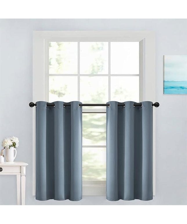 Yakamok Soild Small Window Curtains, Grommet Thermal Insulated Privacy Curtains and Drapes Room Darkening Shades Decent Decor for Kitchen Camper Closet(2 Panels,Stone Blue,42x36 Inch)