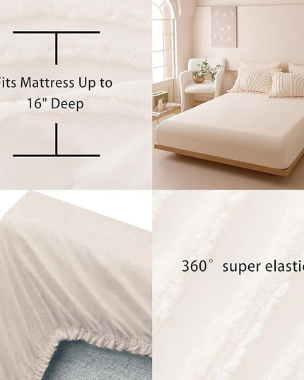 Beige Twin Comforter Set - 7 Pieces Bed in a Bag, Premium Comforters Twin Size Bed Set Tufted Shabby Chic Bedding Comforter Set with Flat Sheet, Fitted Sheet and Pillowcases,Beige