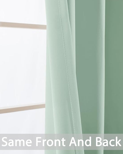 Yakamok Light Sage Green Blackout Curtains-Room Darkening Green Thermal Insulated Grommet Set of 2 Drapes for Bedroom Living Room, 52W x 72L, Light Sage,2 Panels