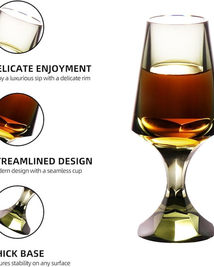 KAMMAK Crystal Snifter Glass Set of 2 - Hand Blown Stemmed Whiskey Glass for Bourbon-2.37oz, Brandy & Cognac with Delicate Rim, Colored Elegant Etched Detailing, Luxury Barware for Tasting & Gift