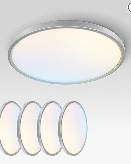 ASD LED 12" Round Flush Mount Ceiling Light Fixture, Low Profile Surface Lighting | 5CCT, Dimmable, Ultra-Thin, ETL Listed | 24W 1900LM 2700-6000K 120V | Kitchen, Hallway Lamp | Nickel, 4 Pack