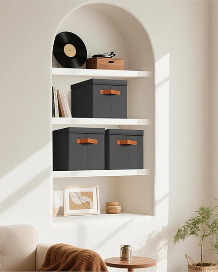 Storage Bins with Lids - Large Fabric Closet Bins with Lid, 8 Pack Clothes Organizers and Storage, Collapsible Stackable Cube Basket for Home, Office, Dorm, Black