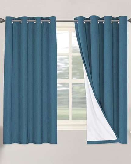 H.VERSAILTEX 100% Blackout Curtains for Bedroom Thermal Insulated Linen Textured Curtains Heat and Full Light Blocking Drapes Living Room Curtains 2 Panel Sets, Blue Sapphire, 52x63 Inch