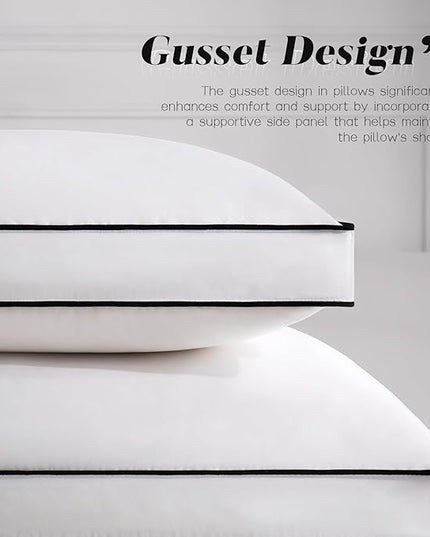 Feather Down Pillows King Size Set of 2 with Gusset, Luxury Hotel Collection Bed Pillow 2 Pack, Down Surrounded Pillows for Sleeping, Firm for Side, Back Sleepers 20x36 in.