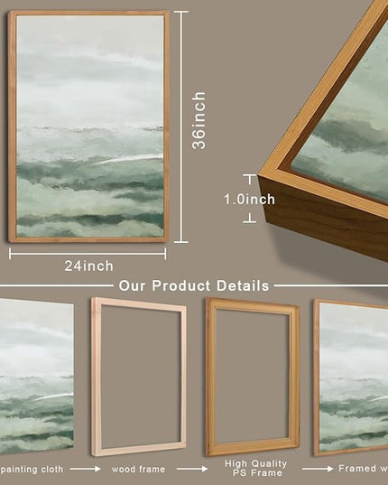 ANHUIB Large Green Wall Art 24x36 Inch Sage Green Abstract Wall Decor Watercolor Abstract Paintings Set of 3 for Living room Bedroom