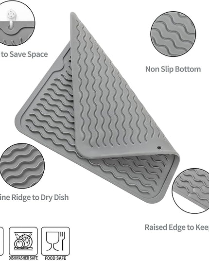 Silicone Dish Drying Mat for Multiple Usage,Easy clean,Eco-friendly,Heat-resistant Silicone Mat for Kitchen Counter or Sink,Refrigerator or Drawer liner Grey M 12 inches x 12 inches