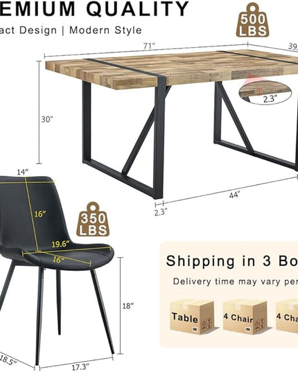 FURNITO Wood Dining Table Set for 8, 71" Large Rectangular Kitchen & Dining Room Table with 8 PU Leather Chairs, Modern Farmhouse Dining Set for Home, Living Room, Office, or Conference Room