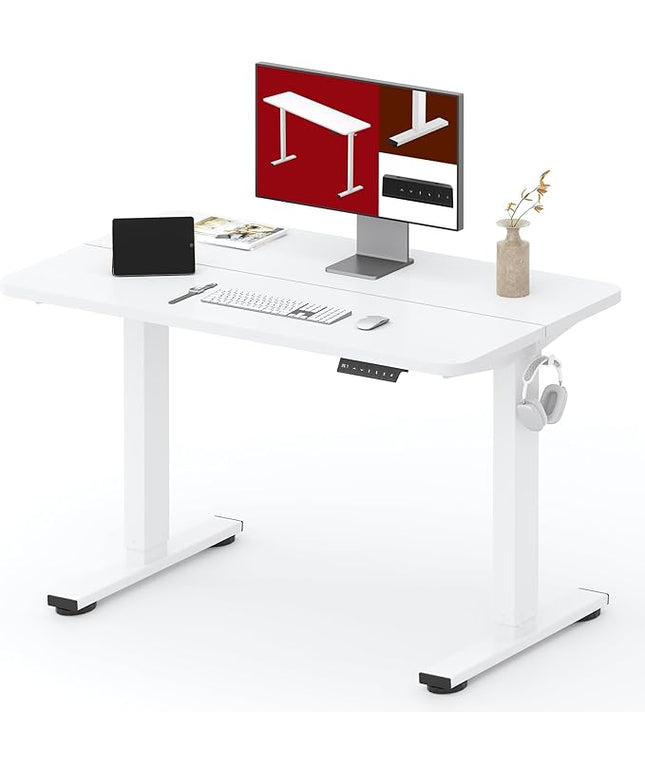 SANODESK Standing Desk Height Adjustable Electric Stand up Desk 40x24 Inches Sit Stand Home Office with Splice Board, White Frame/White Top