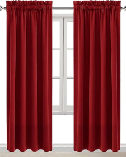 DWCN Christmas Blackout Curtains Room Darkening Thermal Insulated Bedroom Curtains Window Curtain Panels, 38 x 84 inches Long, Set of 2 Burgundy Rod Pocket Drapes