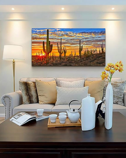 Canvas Wall Art For Living Room Cactus Plant Landscape Painting Bathroom Wall Decor Ready To Hang Home Decorations Bedroom Kitchen Inspirational Canvas Prints Posters Painting Wall Mural Artwork