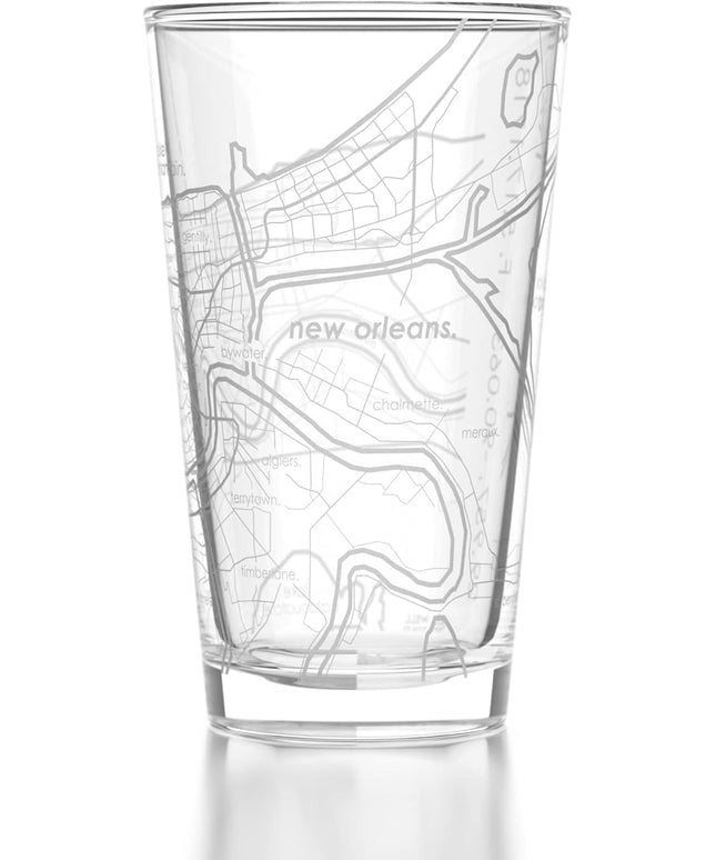 Well Told Engraved New Orleans Louisiana Map Pint Glass, Etched Beer Gift (16 oz, Clear) City Map Pint, Custom City Glassware, Gifts For Beer Lovers