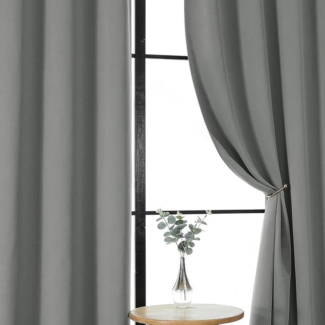 Gwine Light Grey Blackout Curtains for Bedroom 96 Inch Length, Room Darkening Energy Saving Black Out Curtains for Living Room, Window Treatment Drapes with Rod Pocket, Each 40" Wx96 L, 2PCS