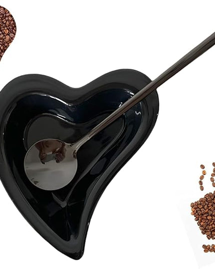 Coffee & Tea Spoon and Rest Set for Coffee Bar Accessories, Heart Cute Mini & Small Coffee Spoon Rest & Holder for Coffee Station & Bar, Teaspoon Rest & Holder (Black Rest with Black Spoon)