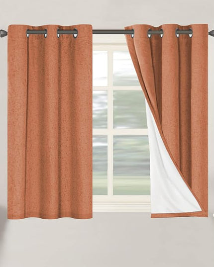 H.VERSAILTEX 100% Blackout Curtains for Bedroom Thermal Insulated Linen Textured Curtains Heat and Full Light Blocking Drapes Living Room Curtains 2 Panel Sets, 42x45 Inch, Orange