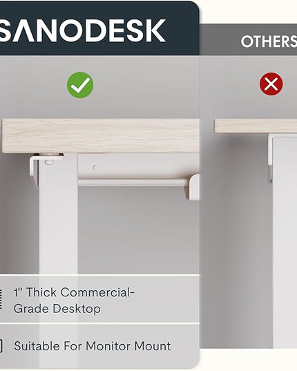 SANODESK L Shaped Standing Desk Adjustable Height, Electric Corner Standing Desk, 71 x 63 inch Sit Stand Computer Table with Splice Board, Maple